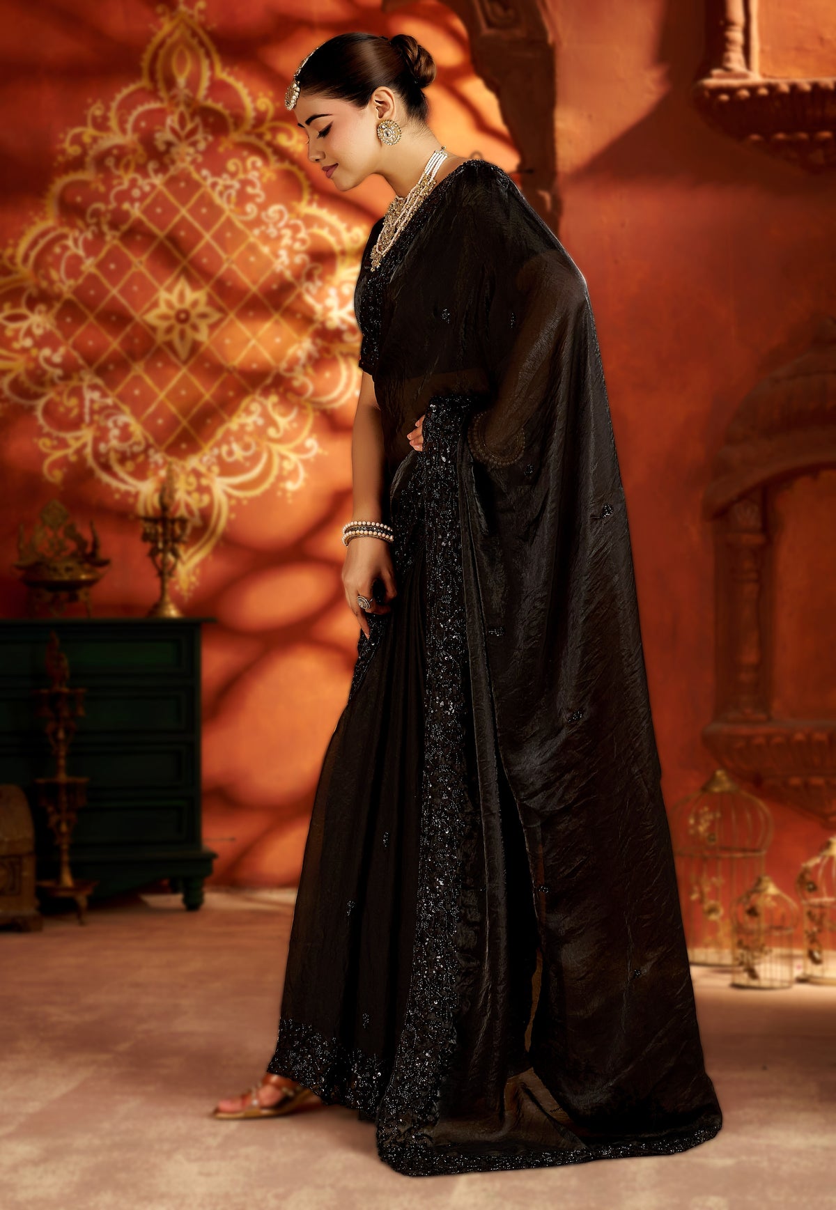 Black Statement Saree with Heavy Handwork Border