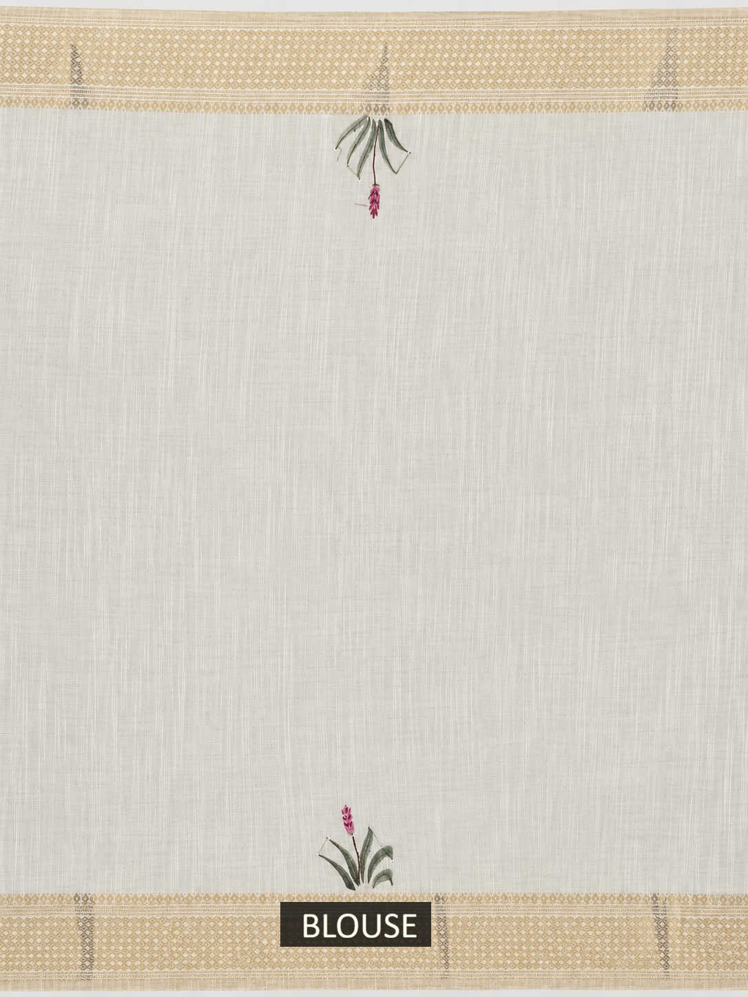 ivory linen saree with hand embroidered pink florals