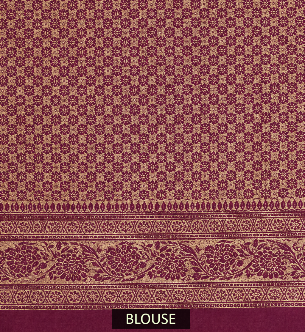 Wine Banarasi Silk Saree with Heavy Floral Weaving & Rich Woven Border