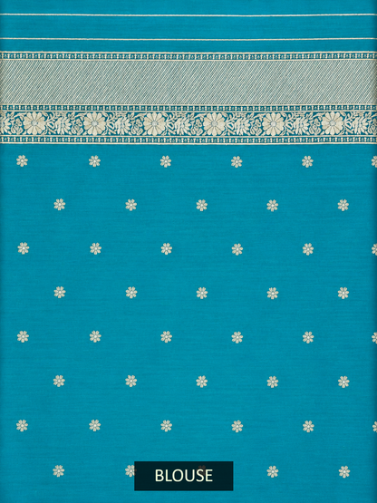 Aqua Blue Pure Mashru Silk Handwoven Banarasi Saree with Rich Zari Border