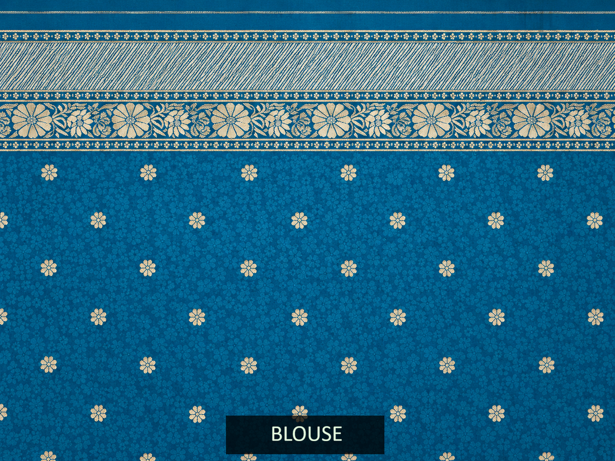 teal blue pure mashru silk handwoven banarasi saree with rich zari border