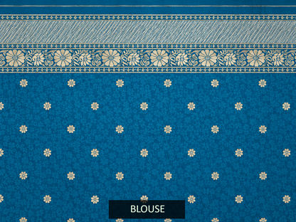 Teal Blue Pure Mashru Silk Handwoven Banarasi Saree with Rich Zari Border