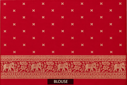 Crimson Red Woven Banarasi Silk Saree with Gold Zari Elephant & Floral Border