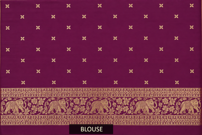 Wine Woven Banarasi Silk Saree with Gold Zari Elephant & Floral Border