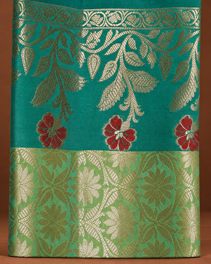 Green A Silk Fancy Open Border Butty Self Saree