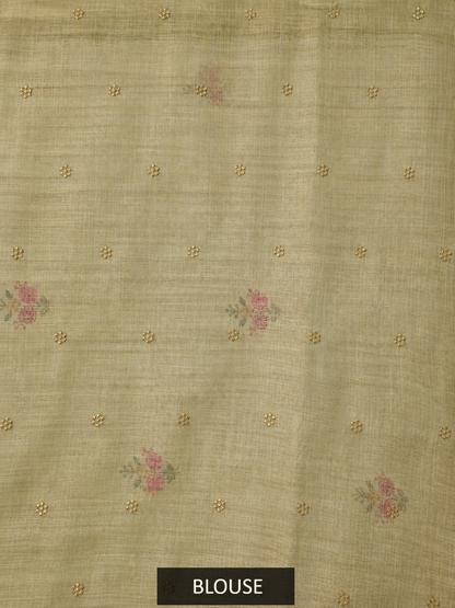 Dark Mustard Linen Saree with Hand Embroidered Kantha Work