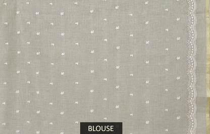 Ivory Linen Tissue Cotton Saree with Intricate Floral Embroidery
