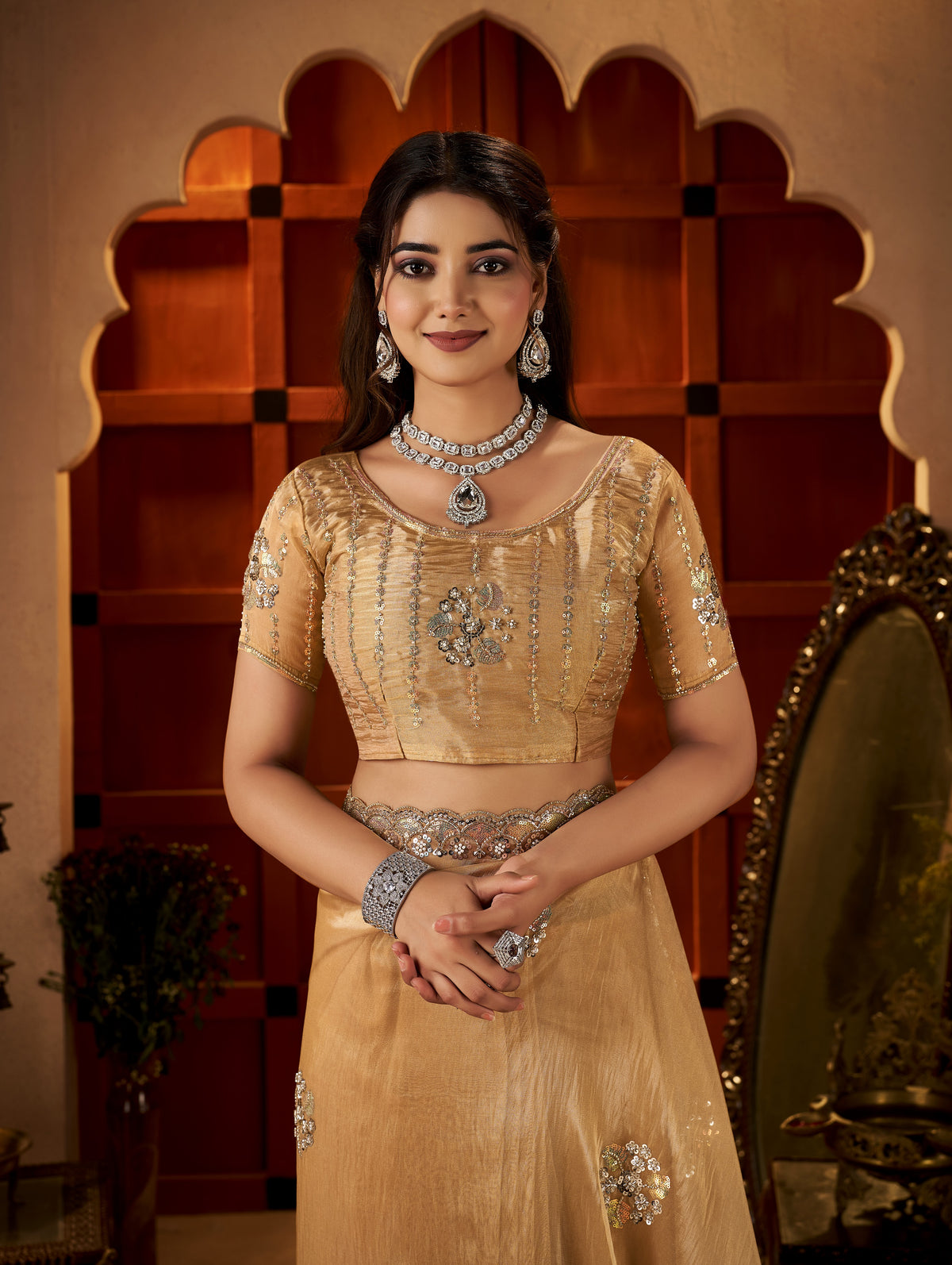 Chhoga Champagne Gold blouse with matching hand embellishments