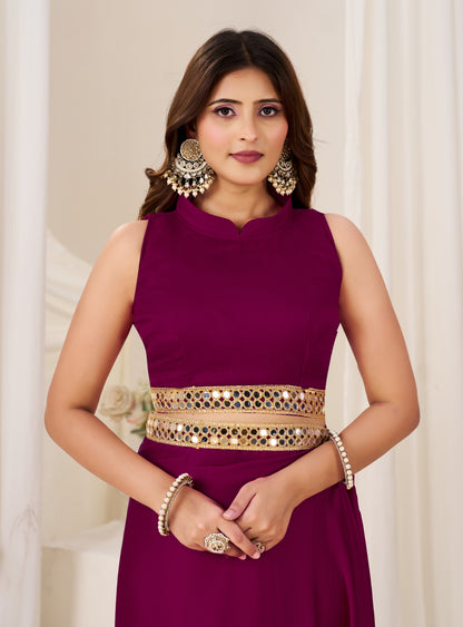Matching blouse front with Chiffon Silk Deep Magenta Saree