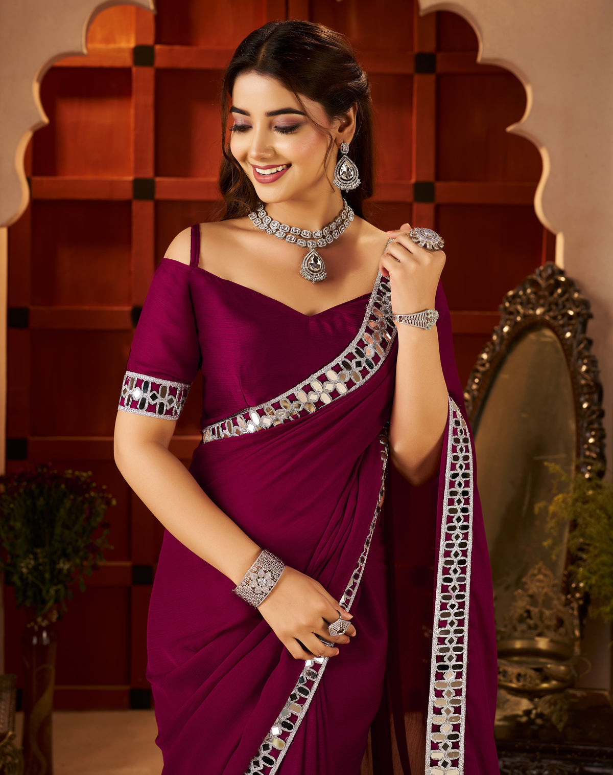 Premium Chiffon Silk fabric close-up in Deep Magenta