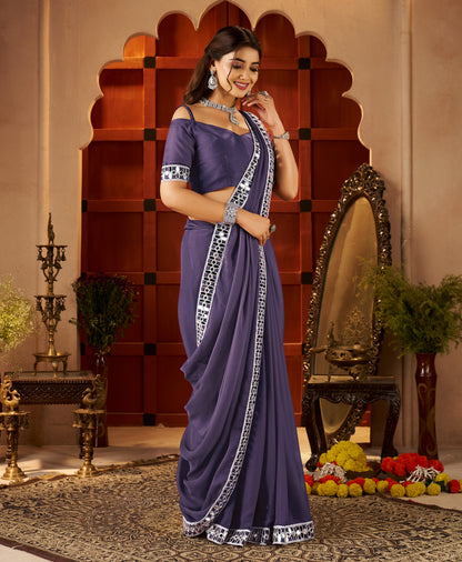 Chiffon Silk Dusty Purple Saree styled for festive wear