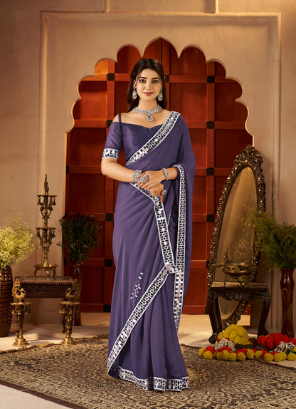 Chiffon Silk Dusty Purple Saree for wedding occasions