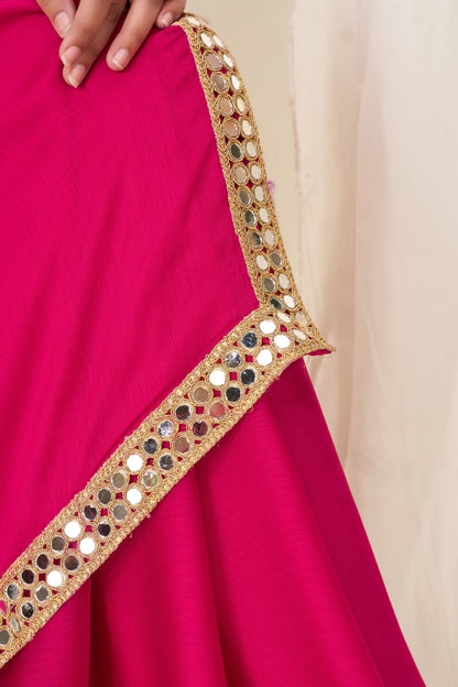 Close-up of gold mirror work on Chiffon Silk Pink Saree