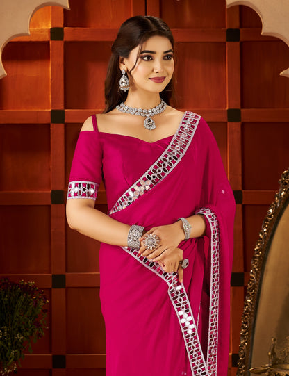 Chiffon Silk Pink Saree styled for party wear