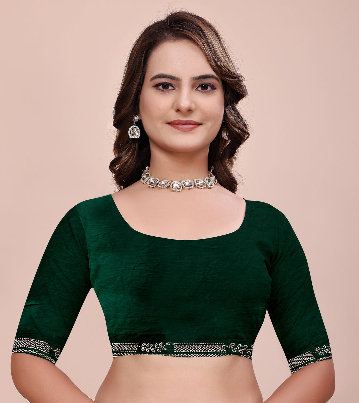 matching blouse piece with elegant soft fendi silk emerald green saree