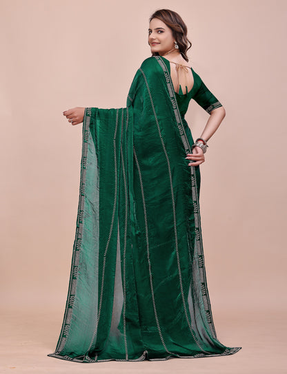 Pallu detail of Elegant Soft Fendi Silk Emerald Green Saree