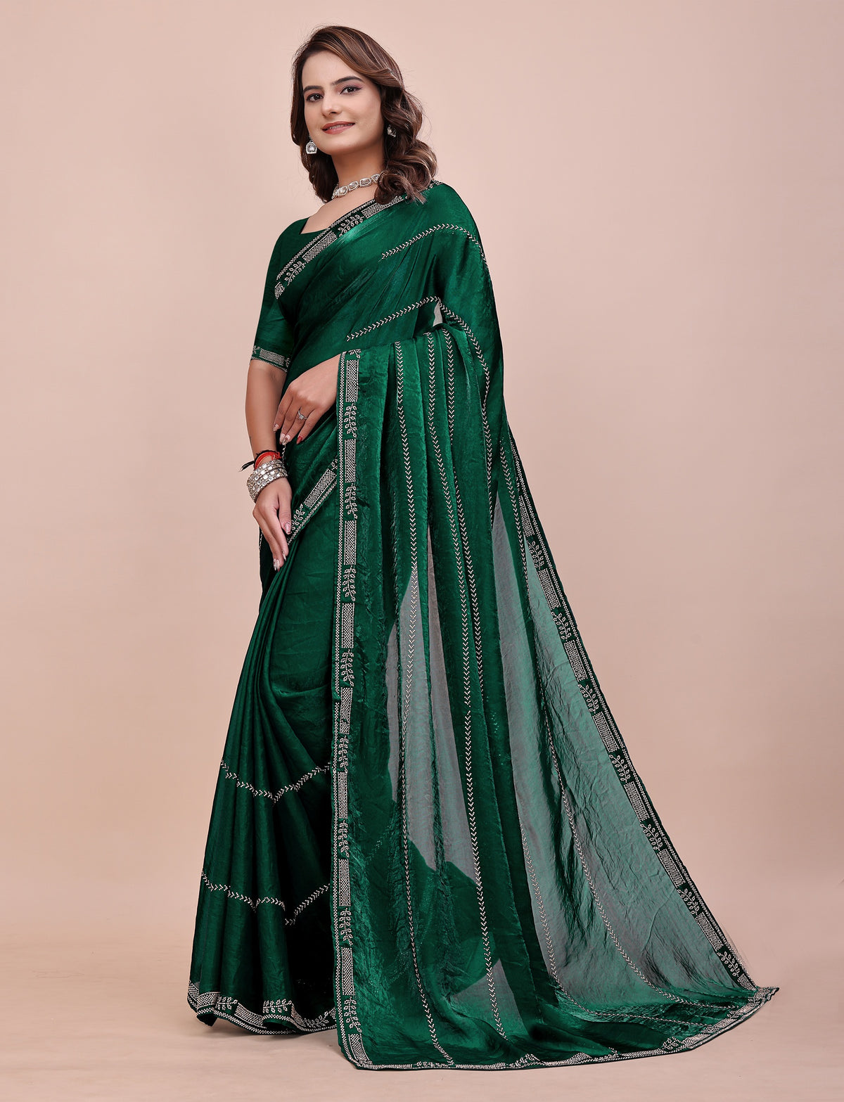 elegant soft fendi silk emerald green saree for party wear