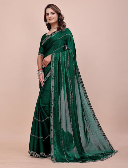 Elegant Soft Fendi Silk Emerald Green Saree for party wear