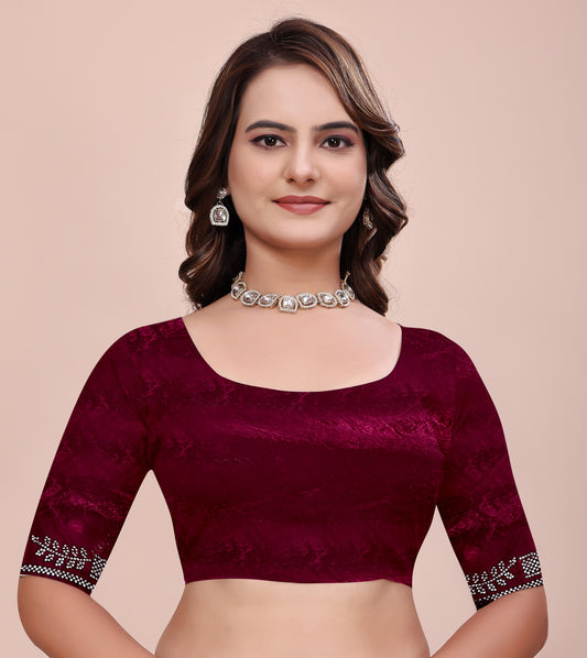 Matching blouse piece with Elegant Soft Fendi Silk Maroon Saree