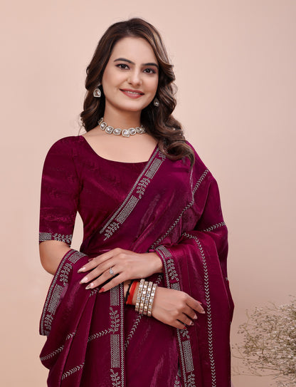 Half view of Elegant Soft Fendi Silk Maroon Saree