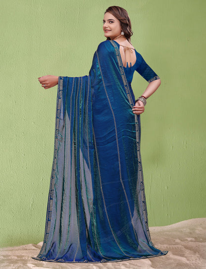 Pallu detail of Elegant Soft Fendi Silk Peacock Blue Saree