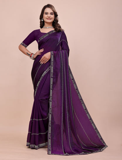 Complete look of Elegant Soft Fendi Silk Royal Purple Saree by Chhoga