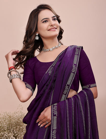 Elegant Soft Fendi Silk Royal Purple Saree front view by Chhoga