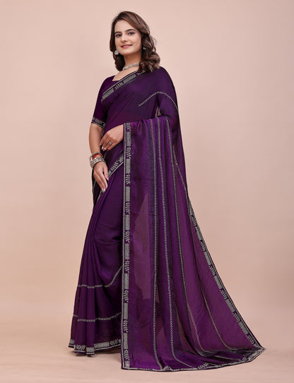 Elegant Soft Fendi Silk Royal Purple Saree for party wear