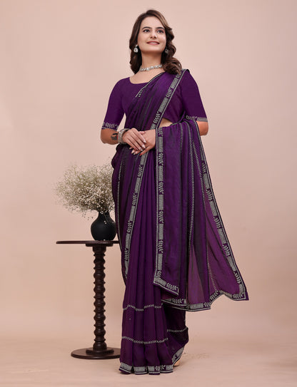 Pleats view of Elegant Soft Fendi Silk Royal Purple Saree