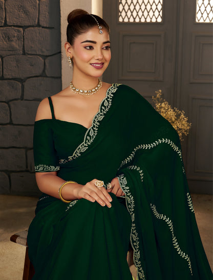 Close-up of the gold stonework border on the Emerald Green Designer Saree.