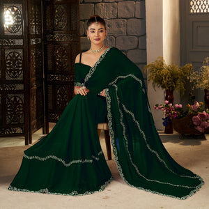 Emerald Green Gold Stonework Designer Saree