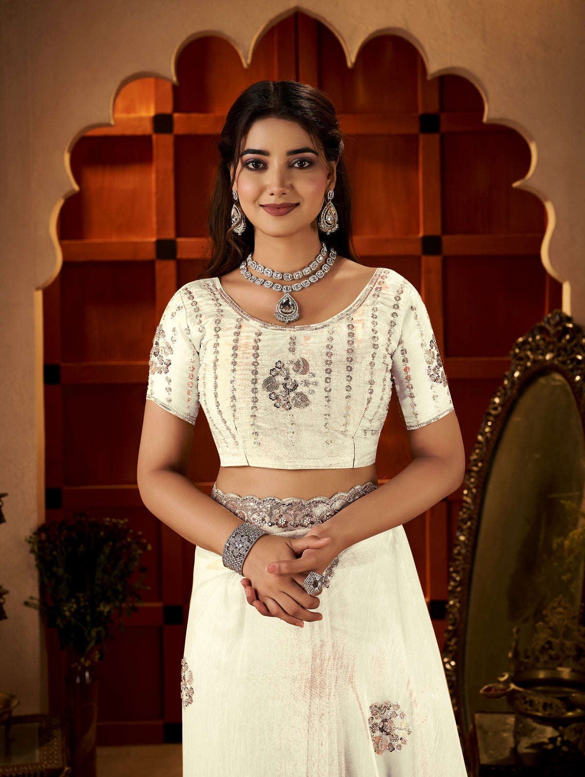 chhoga ivory white blouse with matching hand embellishments