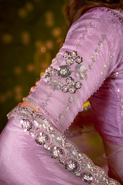 Chhoga Lavender Tissue Silk blouse piece matching Floral Motif Saree