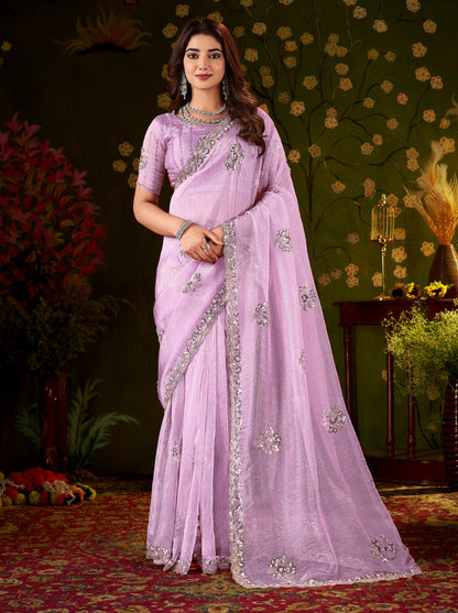 Chhoga Lavender Floral Motif Saree full length designer look