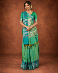 Green A Silk Fancy Open Border Butty Self Saree