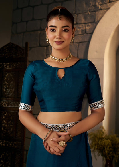 Matching blouse front with Peacock Blue Ethnic Saree