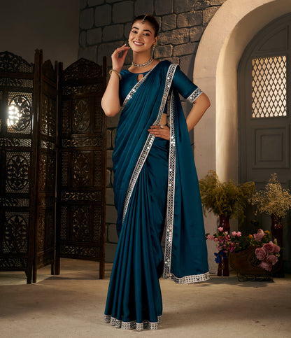 Premium Chiffon Silk fabric close-up in Peacock Blue