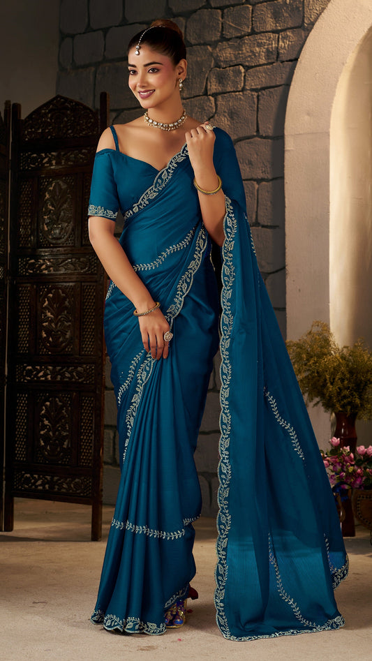 peacock-blue-gold-stonework-designer-saree-full-view