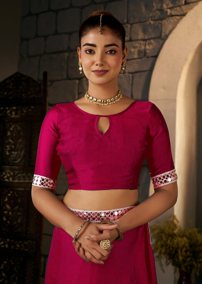 Matching blouse front with Pink Ethnic Saree