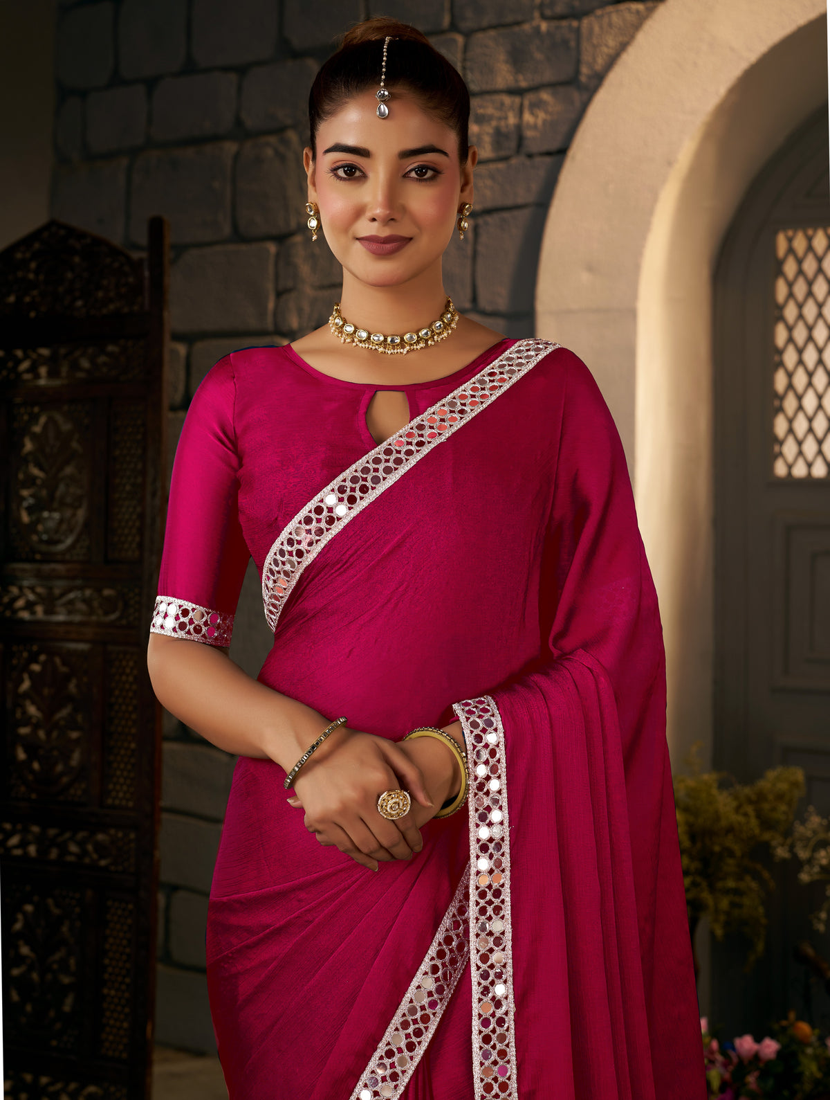 premium chiffon silk fabric close-up in pink