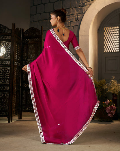 Pallu detail of Pink Ethnic Saree with Silver Mirror Work