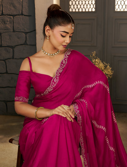 Close-up of the gold stonework border on the Pink Designer Saree.