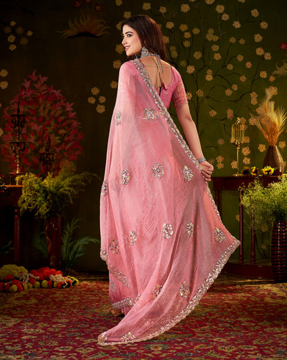 Chhoga Rose Pink Floral Motif Saree pallu with floral hand embellishments